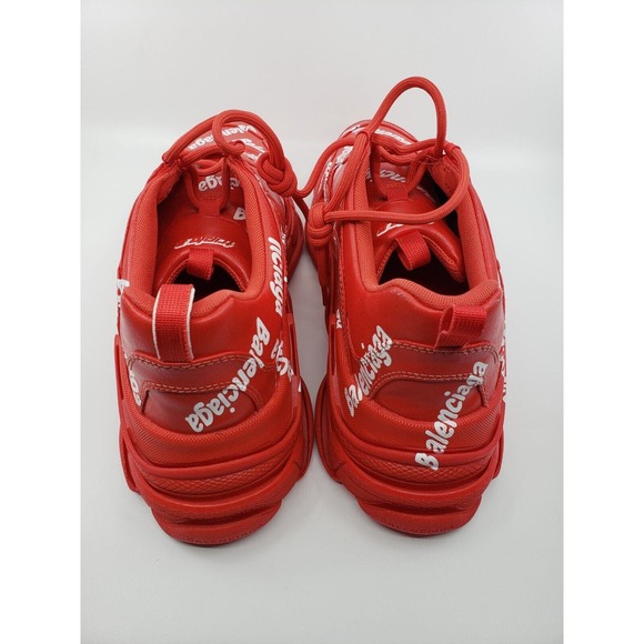 men's balenciaga Triple S logo sneakers RED ALL OVER PRINT $1190 US 12 EU 45 - Picture 6 of 7